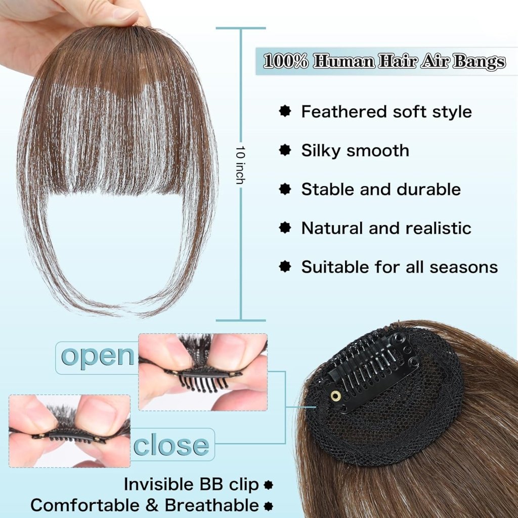 Hair Piece Clip in Bangs Human Hair 360° Cover Wipsy Bangs Hair Toppers for Women