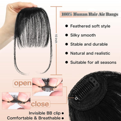 Hair Piece Clip in Bangs Human Hair 360° Cover Wipsy Bangs Hair Toppers for Women