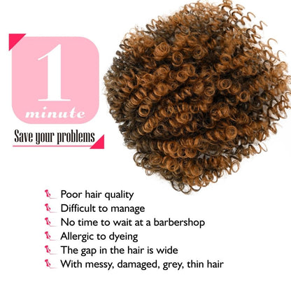 Natural Afro Kinky Curly Short Hair Toppers with Bangs Black Clip in human hair Wiglets Hair Pieces