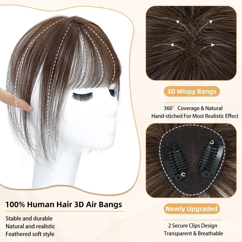 Hair Piece Clip in Bangs Human Hair 360° Cover Wipsy Bangs Hair Toppers for Women