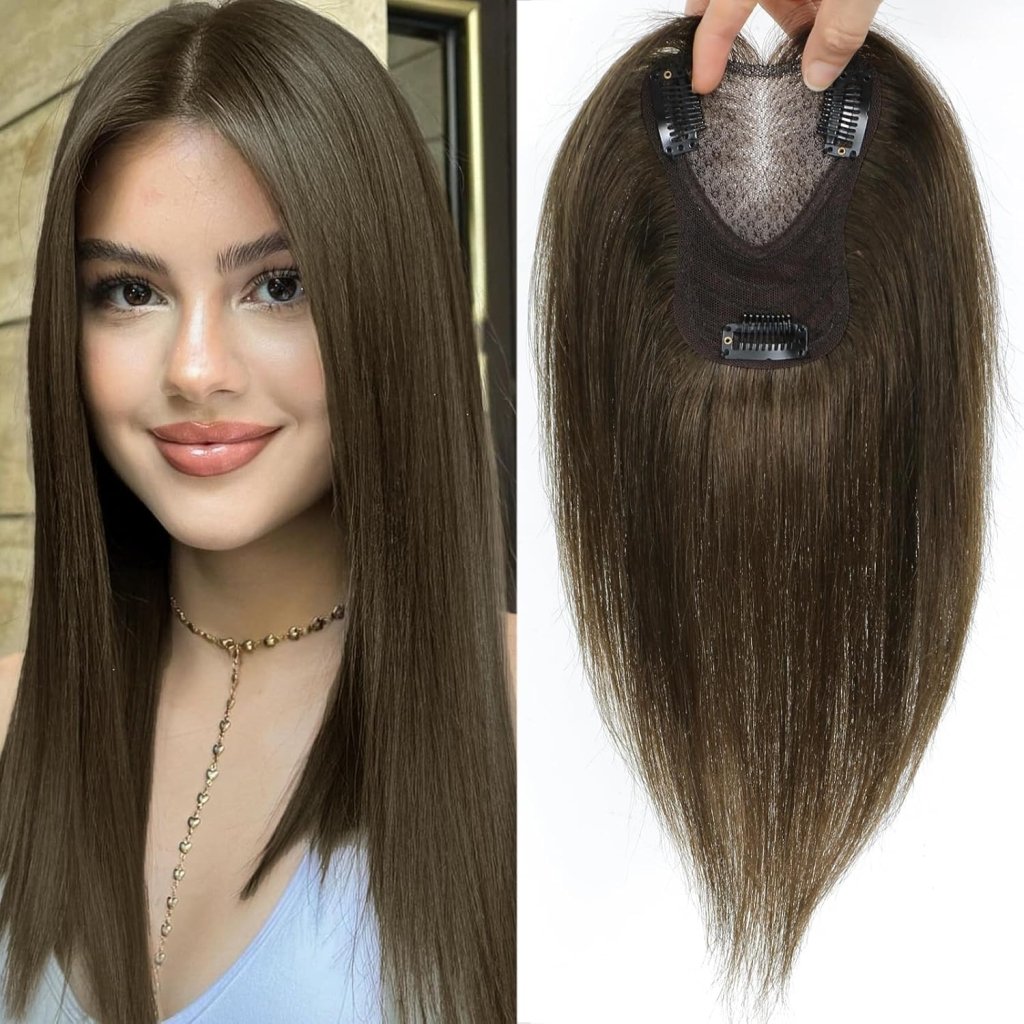 Hair Toppers for Women Real Human Hair 360° No Bangs Upgrade Lace Base Human Hair Toppers