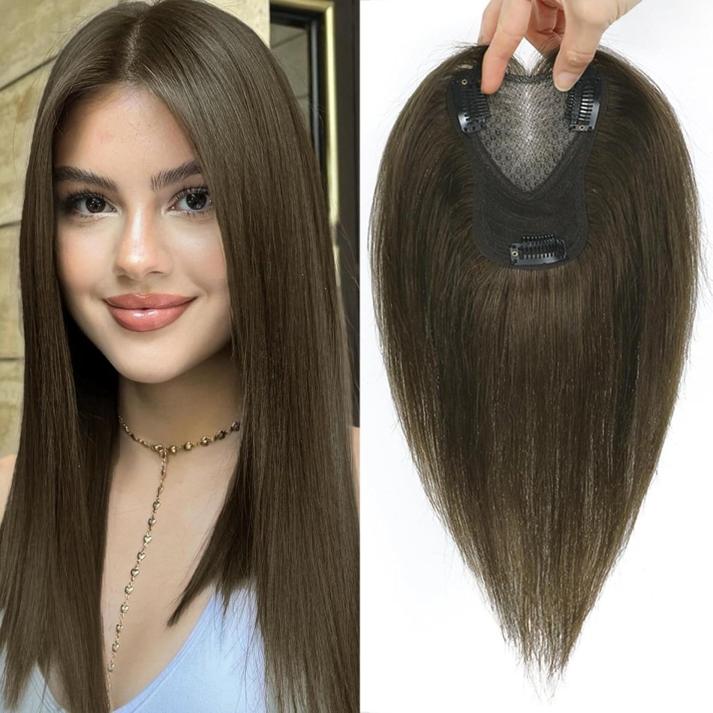 Hair Toppers for Women Real Human Hair 360° No Bangs Upgrade Lace Base Human Hair Toppers