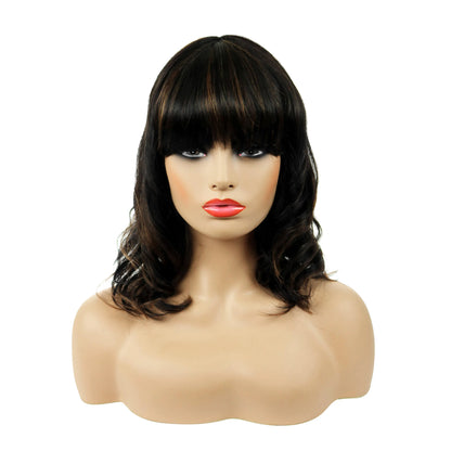 Beautiful Medium Natural Straight Mixed Dark Brown 100% Human Hair Capless Wig 14 Inches