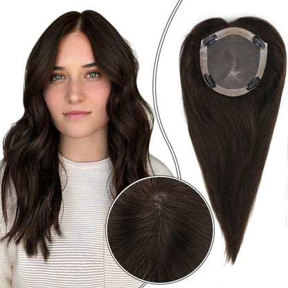 5"*5" Base Hair Topper Remy Real Human Hair Pieces Dark Brown(#2)