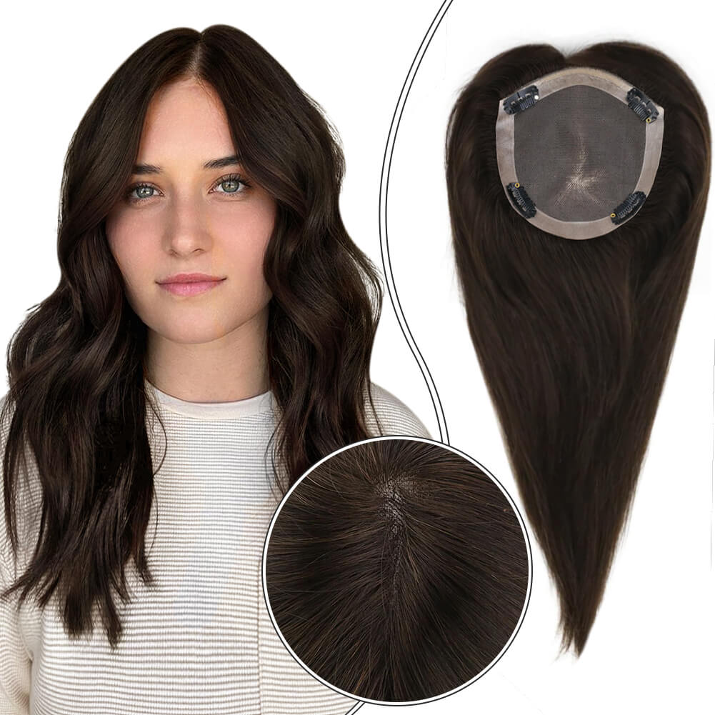 5"*5" Base Hair Topper Remy Real Human Hair Pieces Dark Brown(#2)