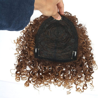 Afro Curly Hair Topper Silver Grey Human Hair Wigs for Women Hairpieces Toppers Pieces