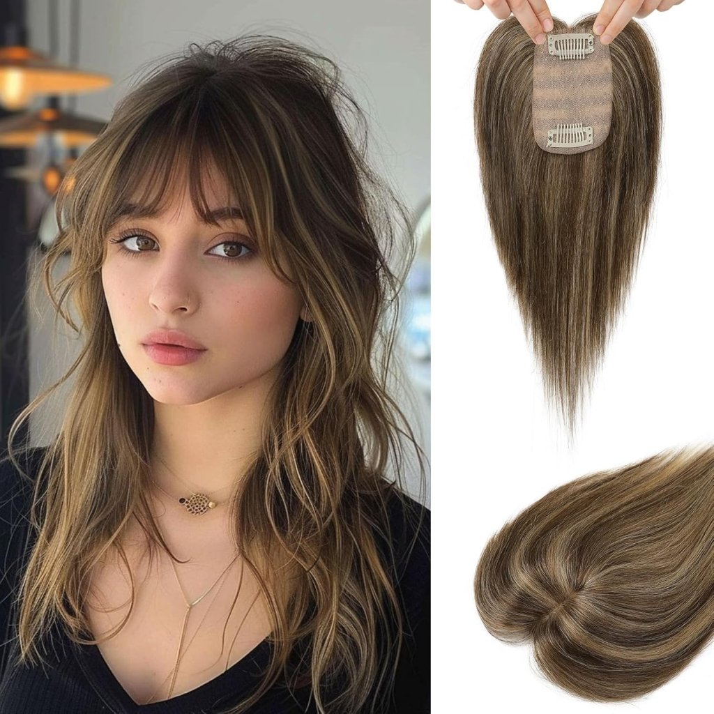 Real Human Hair Toppers for women 10 Inch Clip in Bangs for Thinning Hai Cover Hair Pieces