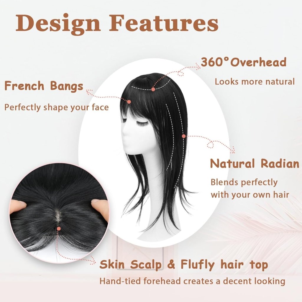 Hair Topper with Bangs Hair Clip 360° 3D Cover Fluffy Wigs Hair Piece with Thinning Hair
