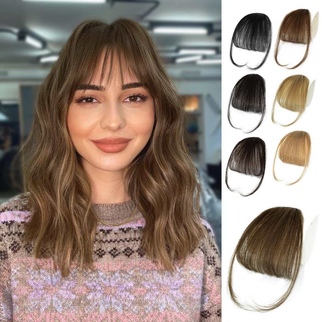 Hair Piece Clip in Bangs Human Hair 360° Cover Wipsy Bangs Hair Toppers for Women