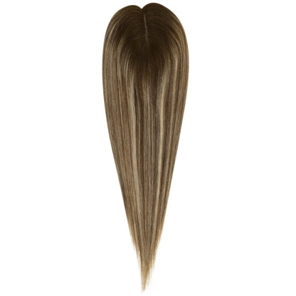 Virgin Hair Topper Medium Base Balayage Brown Mixed Blonde Wigs Hair Piece