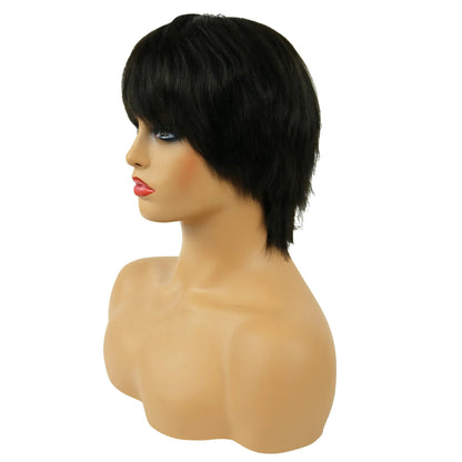 Nia Long Layered Short Straight Capless Human Hair Wigs 10 Inches