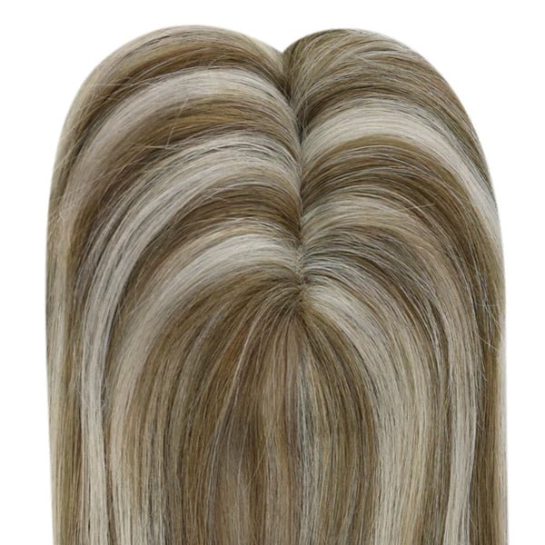 Hair Topper  5"*5" Base Real Human Hair Highlight Blonde Wigs Hair Piece