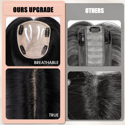 Hair Toppers for Women Real Human Hair 5"*5.5"Large Coverage Brown with Blond Highlight Hair Topper No Bangs