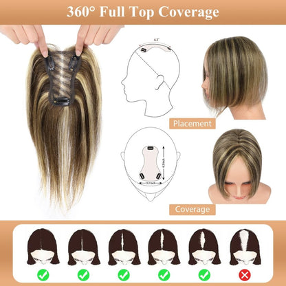 Hair Toppers for Women Real Human Hair Salt and Pepper Grey Human Hair Toppers 10 inch Dark Grey