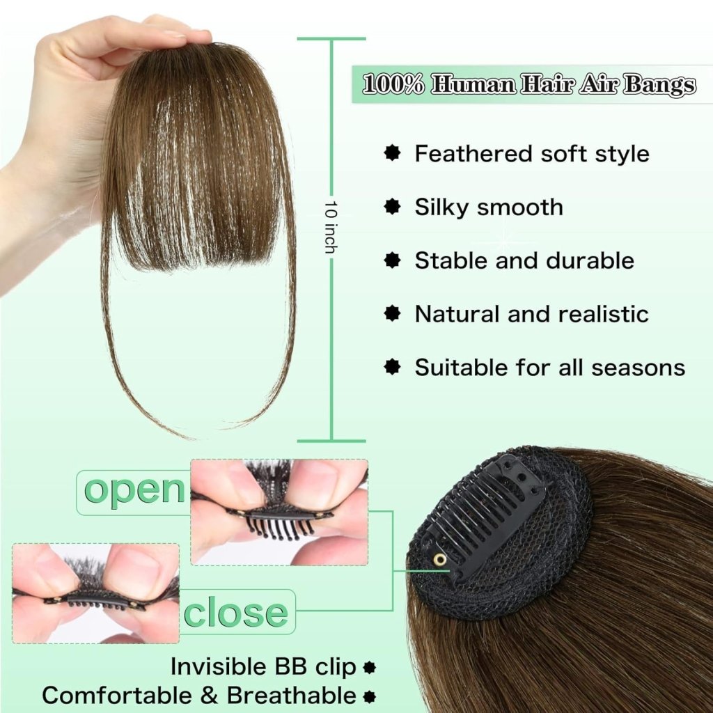 Hair Piece Clip in Bangs Human Hair 360° Cover Wipsy Bangs Hair Toppers for Women