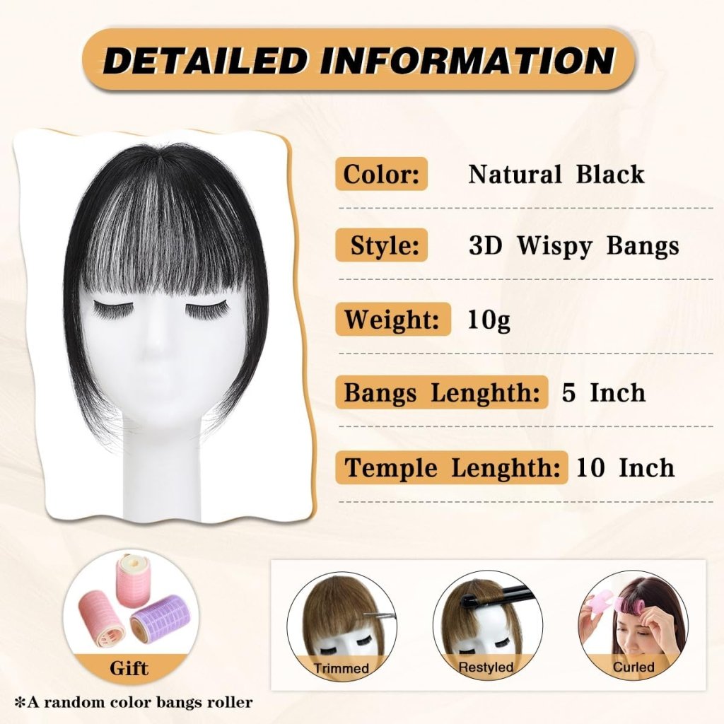 Hair Piece Clip in Bangs Human Hair 360° Cover Wipsy Bangs Hair Toppers for Women