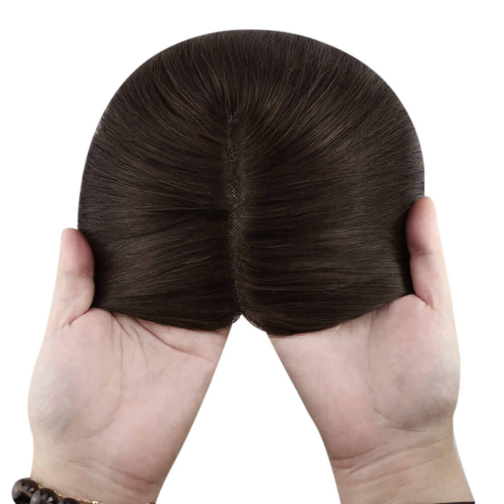 3*5inch Human Hair Topper For Women Invisible Darkest Brown Wigs Hair Piece