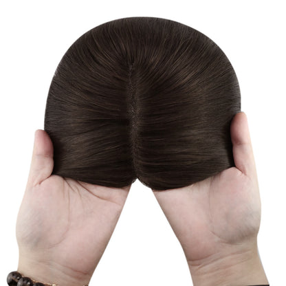 3*5inch Human Hair Topper For Women Invisible Darkest Brown Wigs Hair Piece