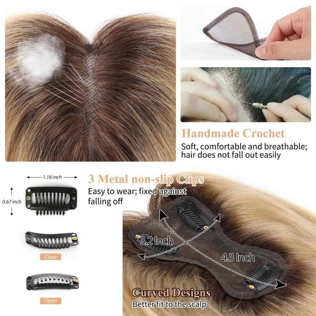 Hair Toppers for Women Real Human Hair Salt and Pepper Grey Human Hair Toppers 10 inch Dark Grey