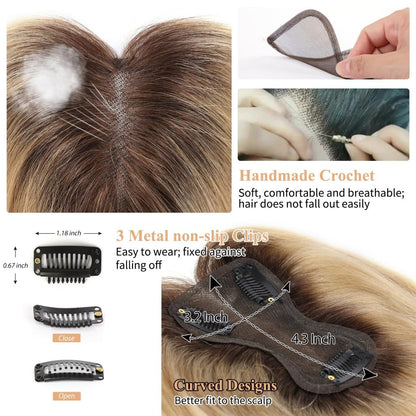Hair Toppers for Women Real Human Hair Salt and Pepper Grey Human Hair Toppers 10 inch Dark Grey