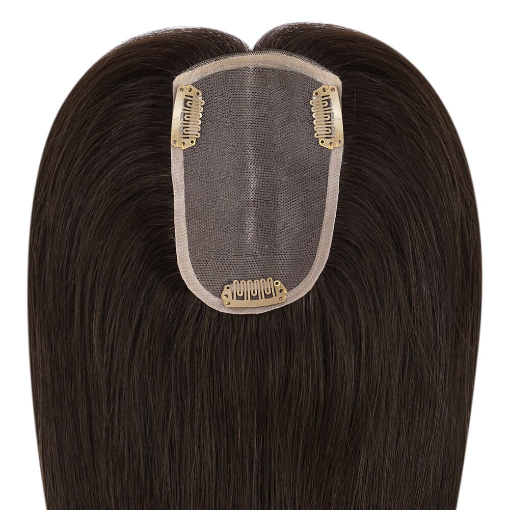 3*5inch Human Hair Topper For Women Invisible Darkest Brown Wigs Hair Piece