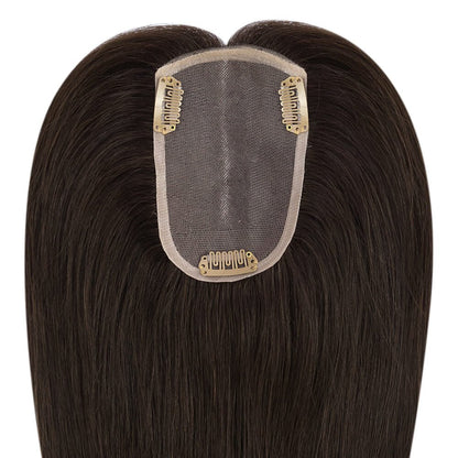 3*5inch Human Hair Topper For Women Invisible Darkest Brown Wigs Hair Piece