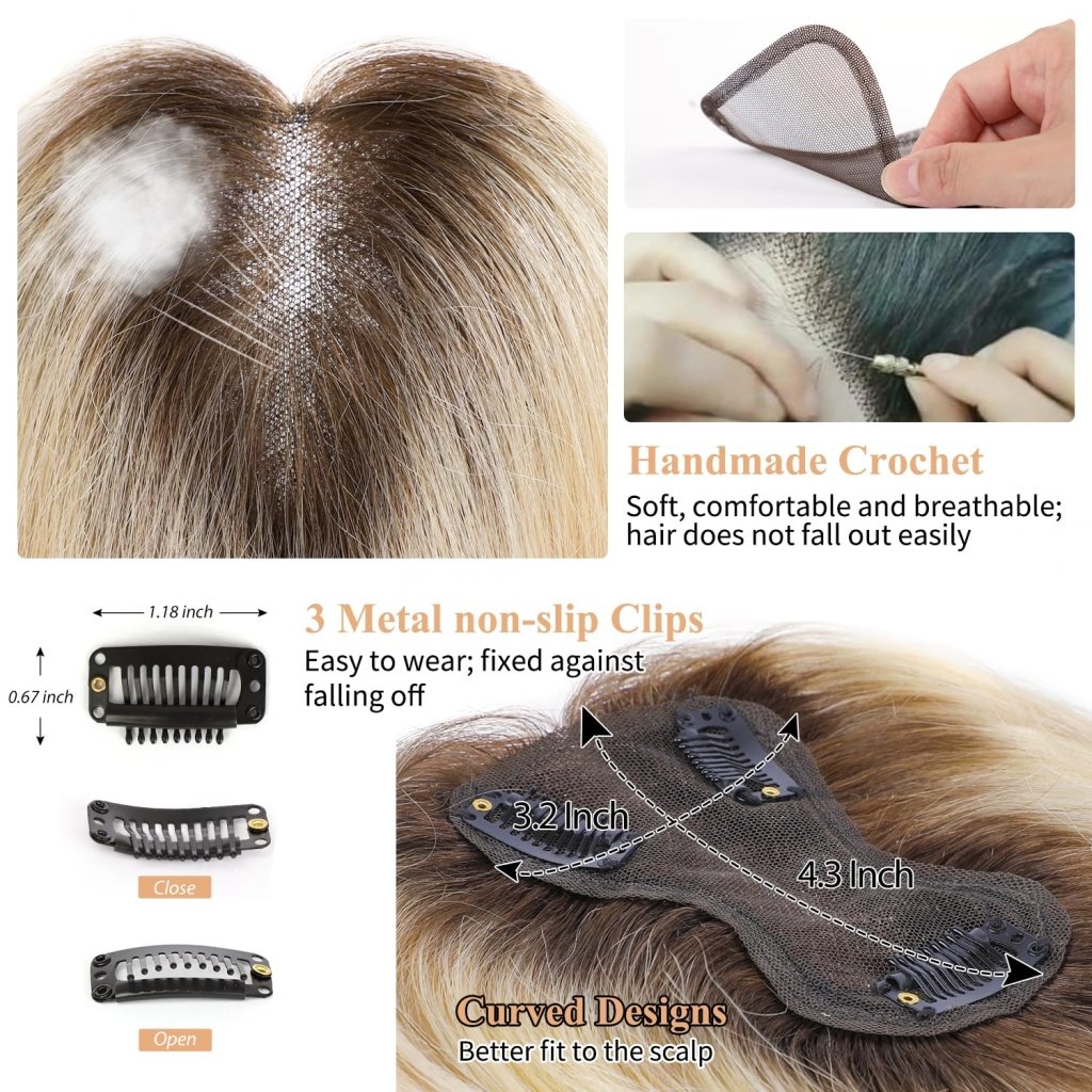 Hair Toppers for Women Real Human Hair Salt and Pepper Grey Human Hair Toppers 10 inch Dark Grey