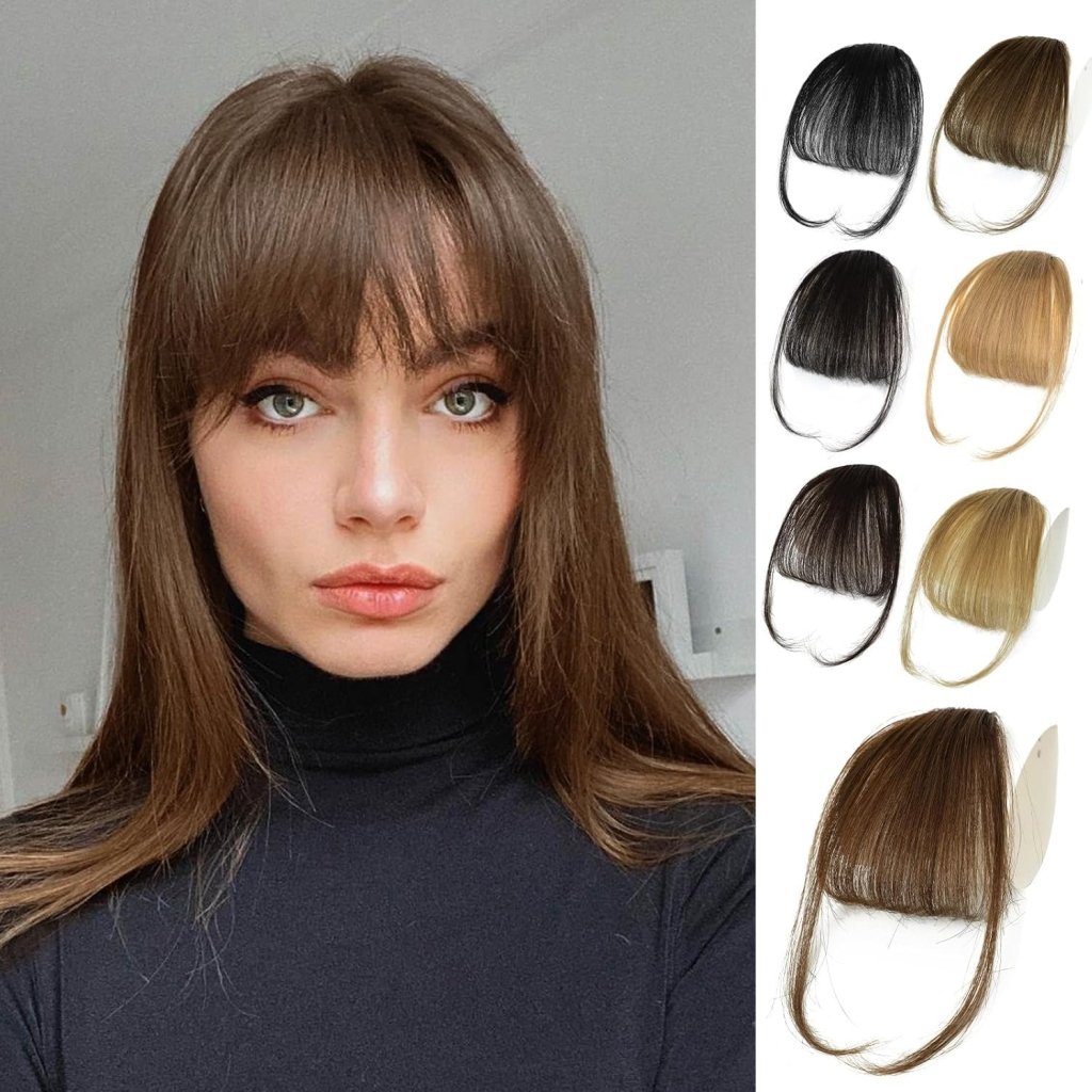 Hair Piece Clip in Bangs Human Hair 360° Cover Wipsy Bangs Hair Toppers for Women