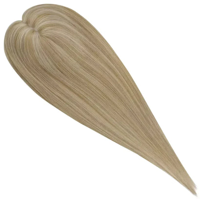 Virgin Clip on Hair Topper Large Base Highlight Blonde Wigs Hair Piece