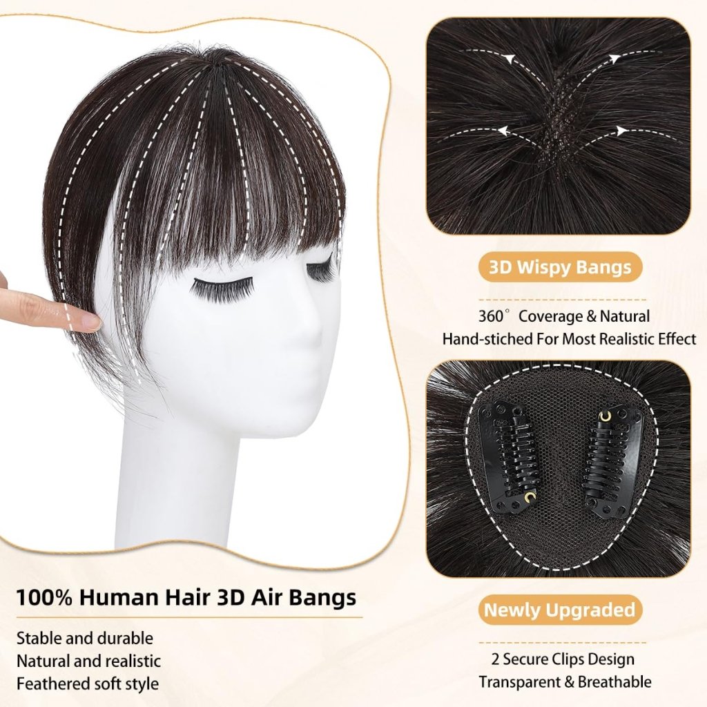 Hair Piece Clip in Bangs Human Hair 360° Cover Wipsy Bangs Hair Toppers for Women