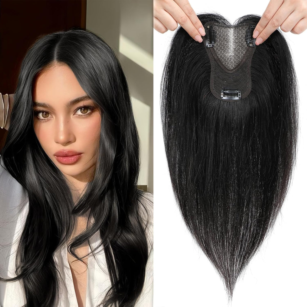 Hair Toppers for Women Real Human Hair 360° No Bangs Upgrade Lace Base Human Hair Toppers