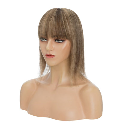 Human Hair Toppers For Women 100% Remy Topper With/Without Bangs 13*15CM Silk Base Clip In Topper 14inch - Blonde