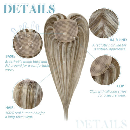 Hair Topper  5"*5" Base Real Human Hair Highlight Blonde Wigs Hair Piece