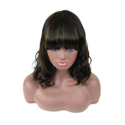 Beautiful Medium Natural Straight Mixed Dark Brown 100% Human Hair Capless Wig 14 Inches