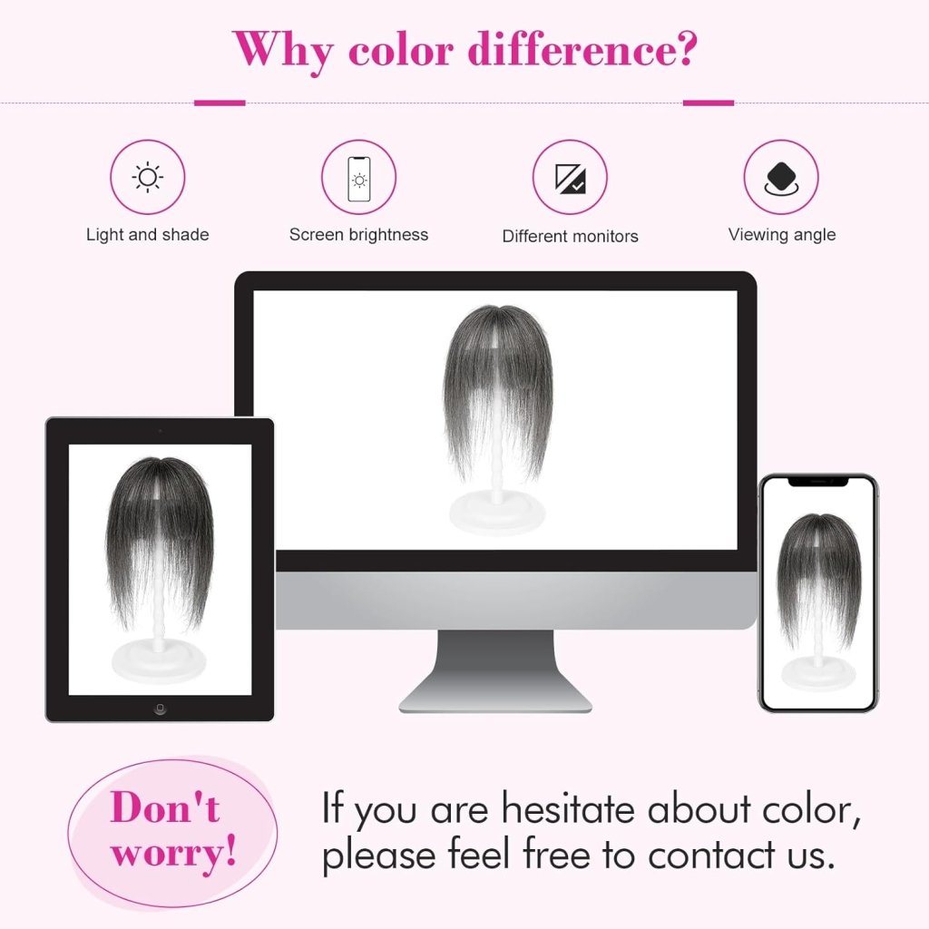 Hair Toppers Real Human Hair 10 inch with Bangs for Women Thinning Hair Dark Grey