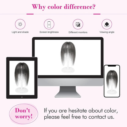 Hair Toppers Real Human Hair 10 inch with Bangs for Women Thinning Hair Dark Grey