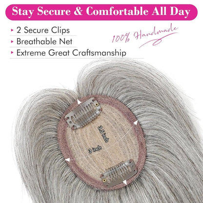 Hair Toppers Real Human Hair 10 inch with Bangs for Women Thinning Hair Dark Grey