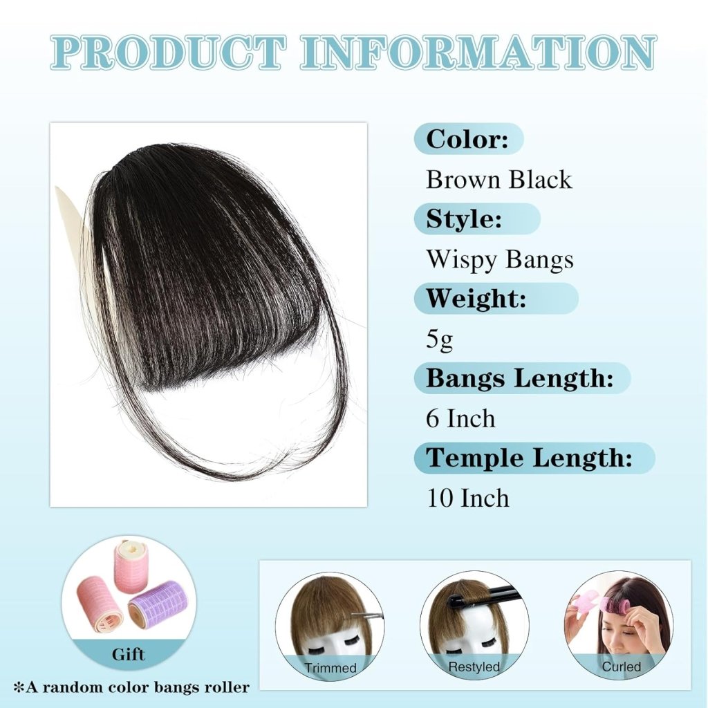 Hair Piece Clip in Bangs Human Hair 360° Cover Wipsy Bangs Hair Toppers for Women